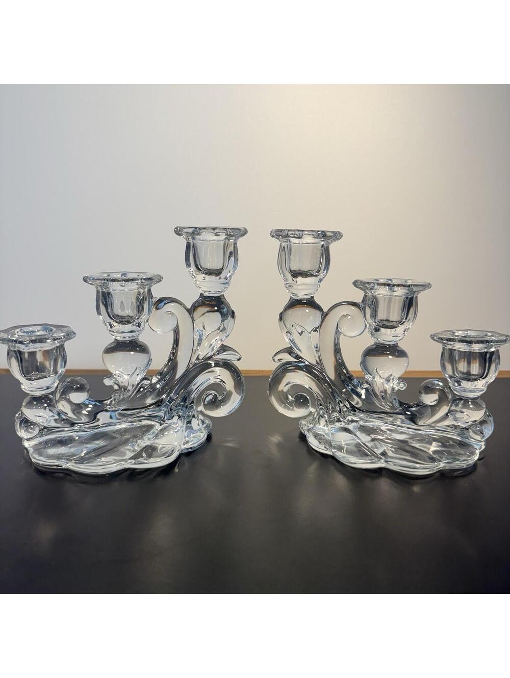 Two (2) Vintage Cambridge Caprice 3 Light Candelabra Clear Glass Candle Holders